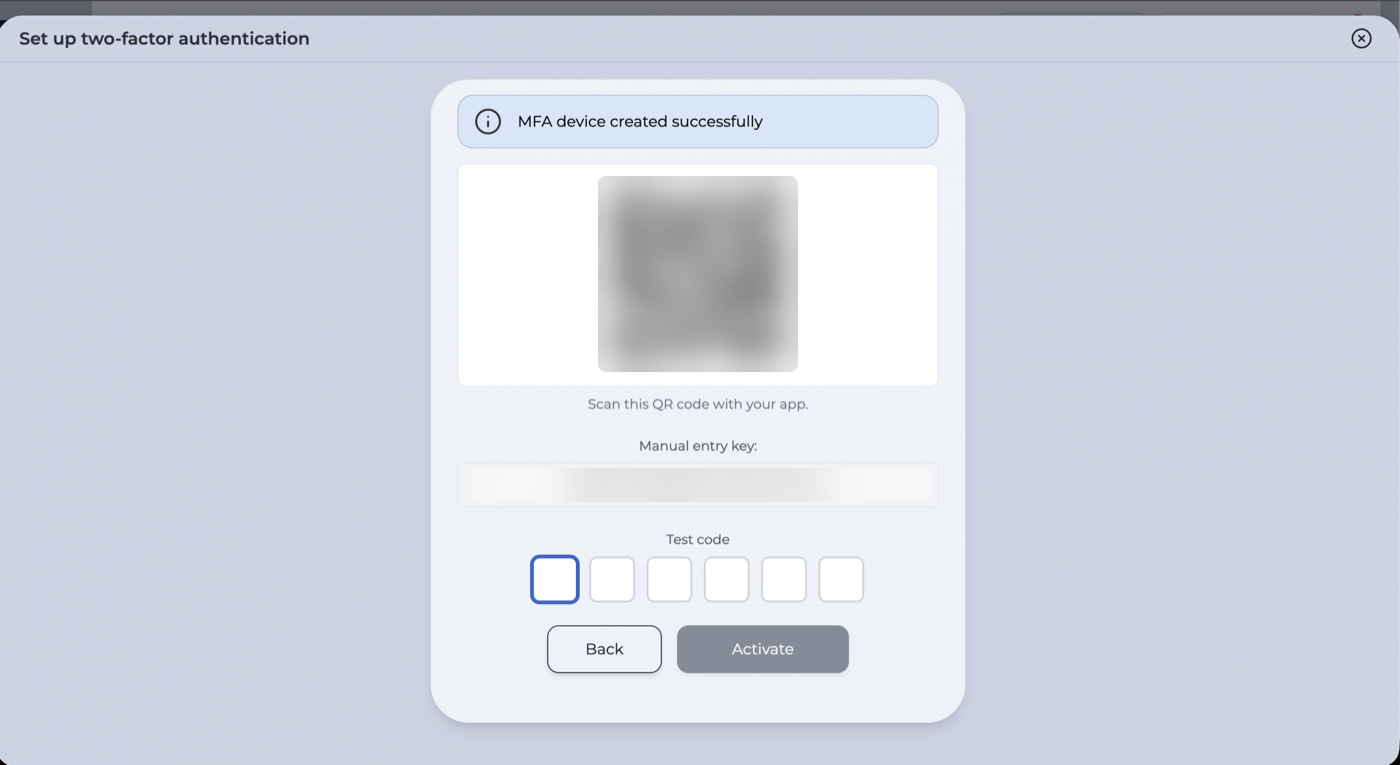 QR code step (blurred in this example)